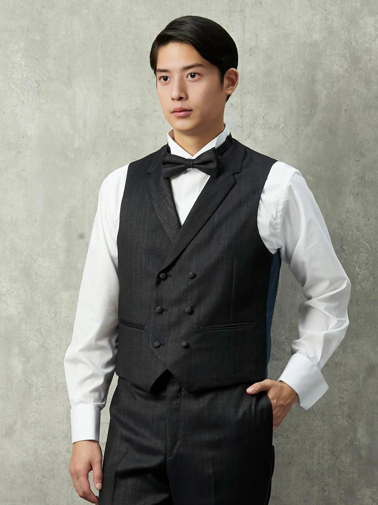 ネイビー デニム調 蝶ネクタイ 国産ウールキュプラ ブラック | P.S.FA